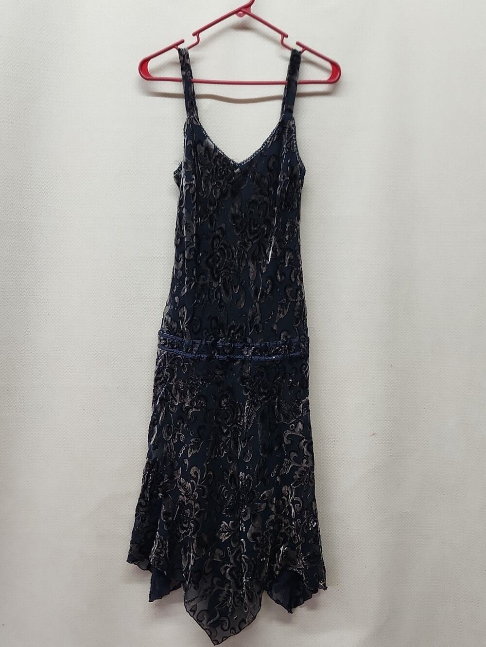 Beaded Navy Floral Midi Slip Dress